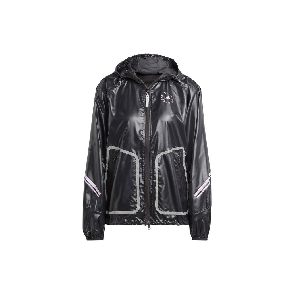 Adidas X Stella McCartney Letter Logo Print Zip-Up Hooded Jacket Women Jacket Black White IN5041