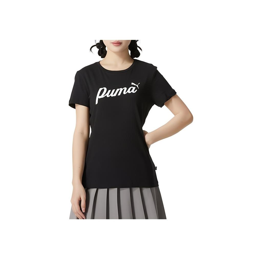 Puma Letter Print Casual Loose Breathable Short Sleeve Drop Shoulder T-Shirt Women T-Shirts Black 682127-01