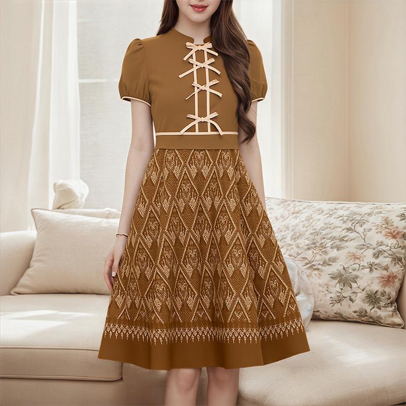 ZANZEA Women Print Casual Summer Stand Collar Short Sleeve Dress