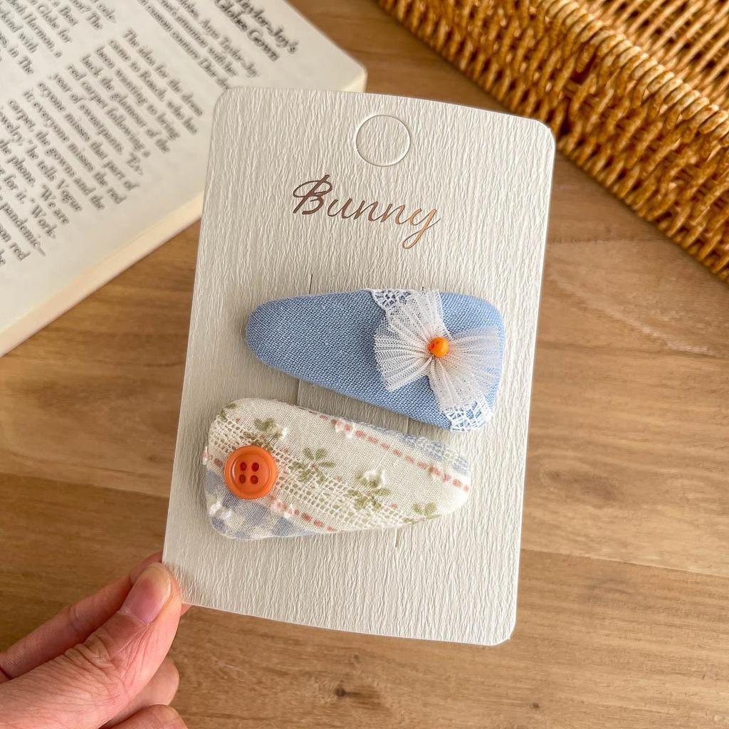 Bunny Blue Series Handmade Bow Button Hair Clip - Elegant Hair Accessory for Girls
