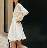2026 Spring French Drape Puff Sleeve Belted Fluffy Skirt Dress for Women