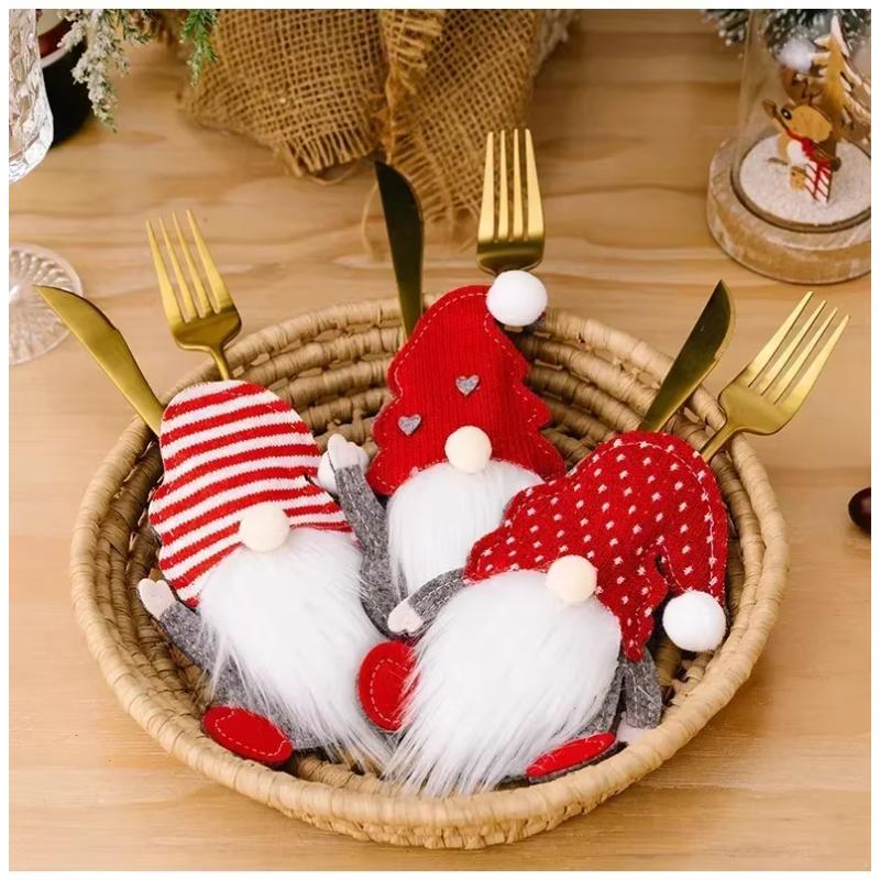 Christmas Cutlery Holder Knife Fork Pocket Bags Santa Claus Xmas Tableware Cover Home New Year Cookware Gift Decoration