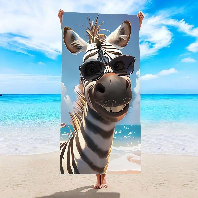 Lustiges Zebra-Kopf Strandtuch Cartoon-Tierdruck Weich Schnelltrocknend Großes Badetuch für Reisen Schwimmbad Sommer Spaß