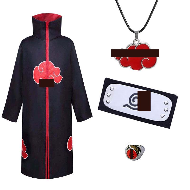 Hot Sale Anime Ninja Akatsuki Organization Cloak Set Forehead Ring Headband Necklace Kuwo Handsword Set