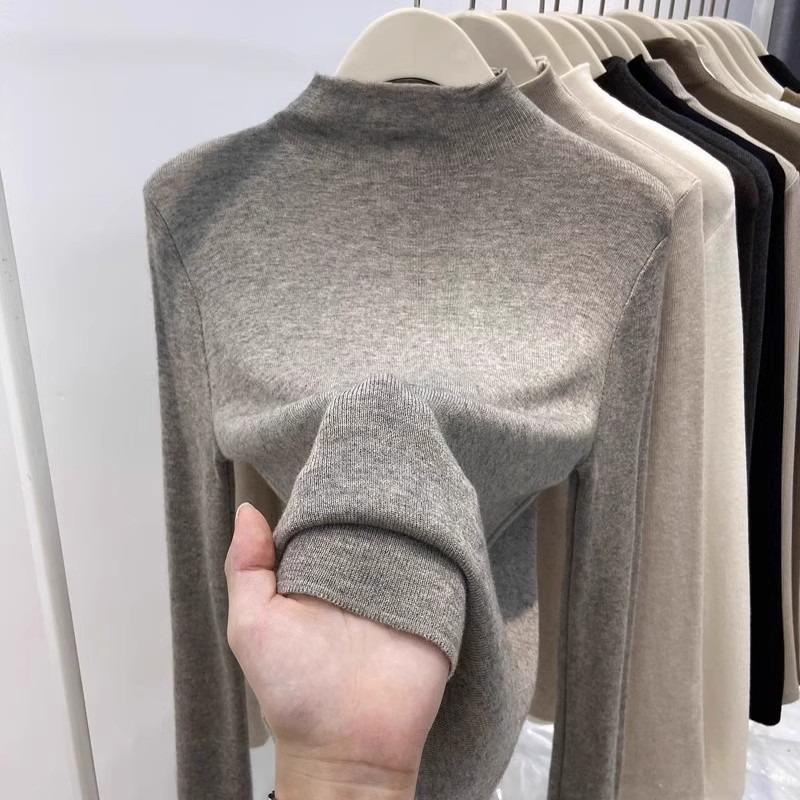 Semi-turtleneck Spring and Autumn Soft Waxy Thin Bottoming Shirt Women's New Slim-fitting Mid-neck Knitted Sweater with Top Inside