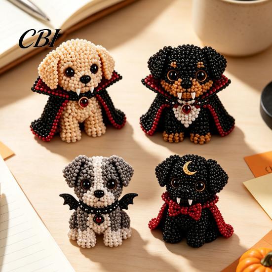 Creative Hobby Sets Halloween Dog Bead Art Set, DIY 4 Beaded Puppy Figurines, 3D Craft Supplies Kit for Adults Teens, Holiday Decoration Handmade Gift