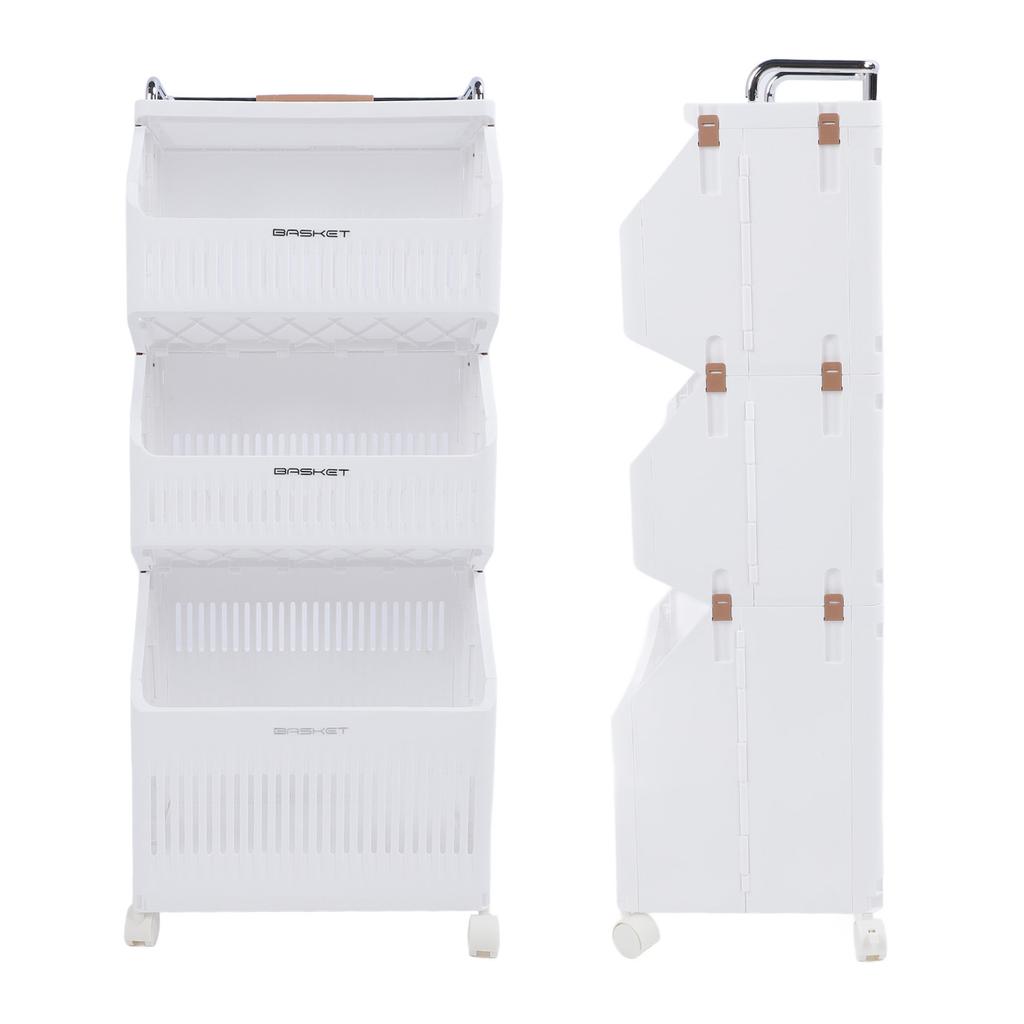 Rolling Storage Cart Multifunction Utility Rolling Storage Organizer Folding Laundry Basket with 4