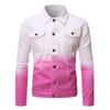 Mens Gradient Denim Jacket Trendy Youth Slim Fit Casual Outerwear Plus Size Daily Wear