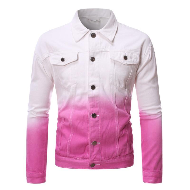 Mens Gradient Denim Jacket Trendy Youth Slim Fit Casual Outerwear Plus Size Daily Wear