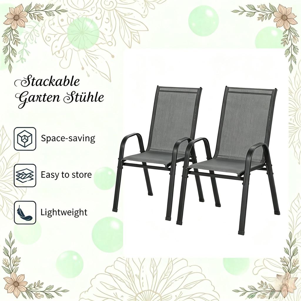 Balcony Chair,Garden Chair with High Back,Stackable Outdoor Chair(only 2PCS chairs)