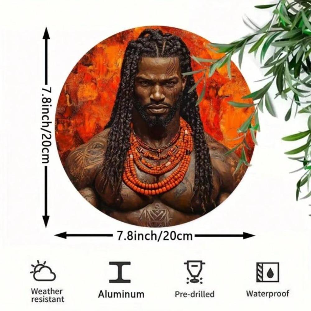 Afrikanischer Krieger Metall Wandkunst Runde Aluminiumplatte Kulturelles Dekor