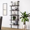 5-Shelf Wood Ladder Bookcase With Metal Frame, Industrial 5-Tier Modern Ladder Shelf Wood Shelves,Dark Walnut