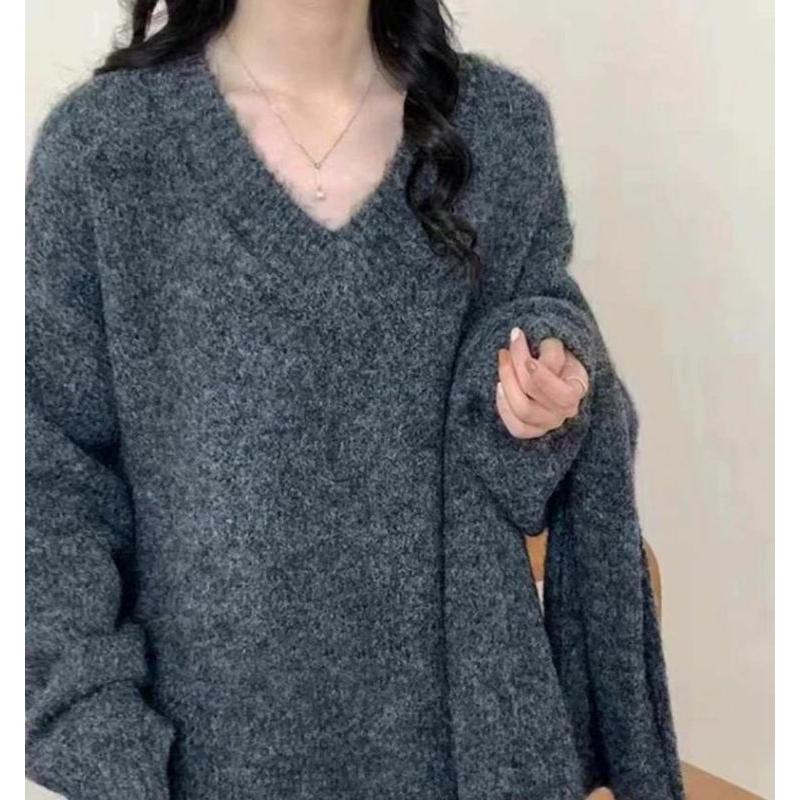 

Вязаный пуловер с длинным рукавом, корейский свободный однотонный универсальный топ, мода, простота S темно-серого