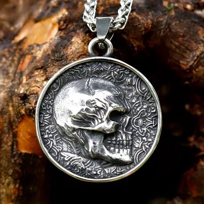 Vintage Fashion Punk Overpowering Double-sided Skeleton Pendant Chain Necklace Men Jewelry Gift