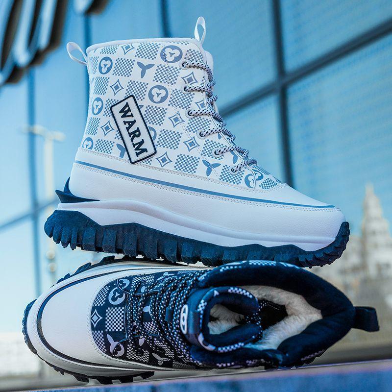 Cool Women's High-tops, Autumn and Winter Platform Shoes, Fleece Boots, Women's PU Leather Shoes, Snow Boots