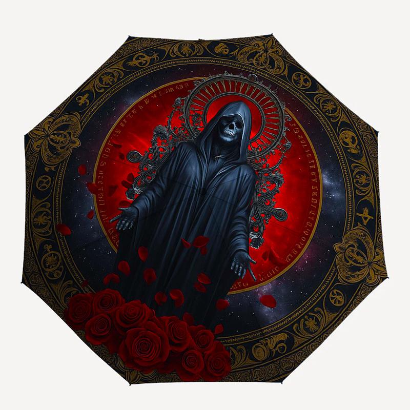 Dark Mystic Reaper with Roses Decorative PlateUmbrella, Portable 3-Fold Umbrella for Men & Women,Christmas Gift ES341