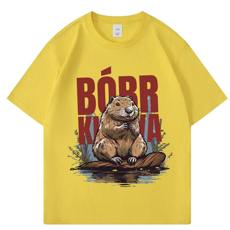 Bober Kurwa Bobr T-Shirts Lustiges Biber-Meme T-Shirt Herren Damen Baumwolle Klassisch Locker Übergröße Anime Kleidung