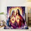 Two figures with radiant halos holding crowned hearts emitting light. for all seasons blanket lunch break throw gift