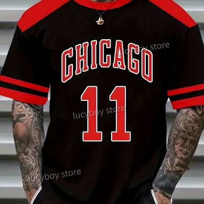 Pánské ležérní 3D tričko Chicago č. 11 Mužské s krátkým rukávem Sportovní oblečení Fotbalové tričko Vintage Oversize Pruhovaná trička Pánské oblečení
