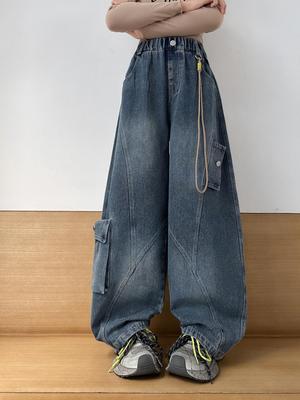 Autumn Denim Wide-Leg Jeans for Girls - 2025 Fashionable Casual Style Pants for Big and Medium Children