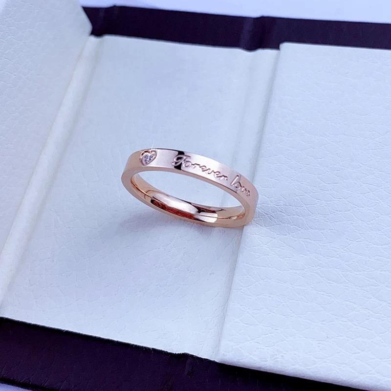 Stainless Steel Gold/ CopperColor Forever Love Zirconia Finger Ring for Women Size 5-10# Wedding Band Engagement Jewelry Gifts