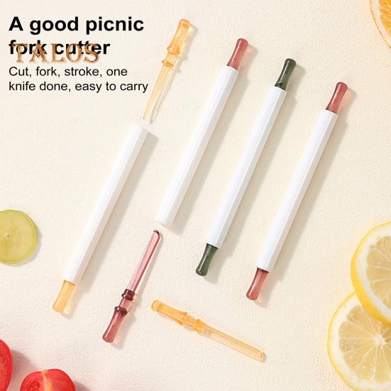 

4 шт. вилки для фруктов, дизайн в форме ручки, многофункциональные ложки для дыни, делитель, резак для салата, кухонные инструменты для овощей для дома, школы, ресторана, вечеринки на открытом воздухе светло-желтого