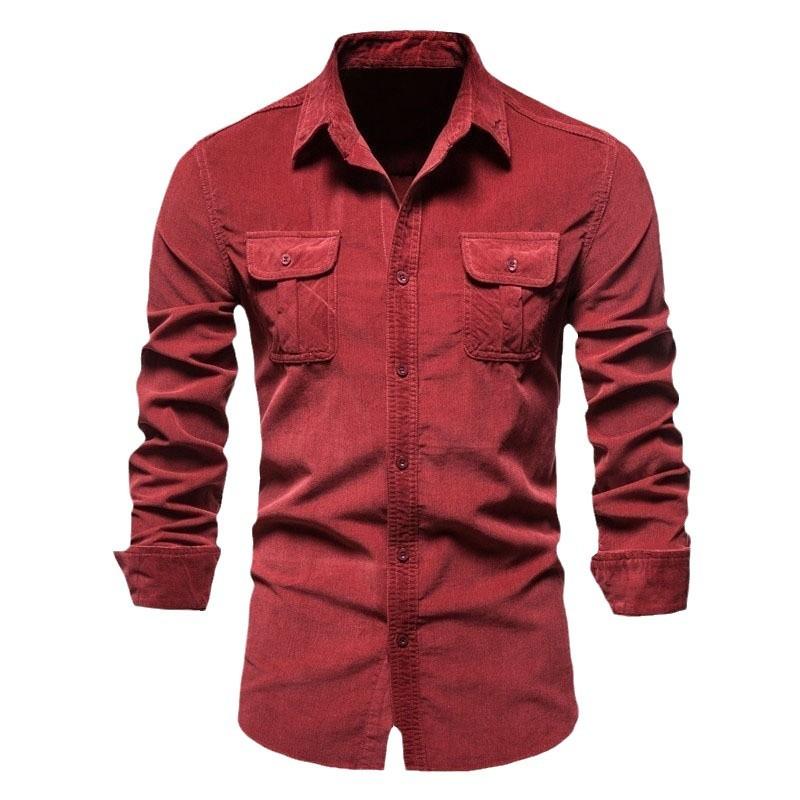 Men Clothes Autumn Corduroy Business T-Shirt Slim-Fit Casual Shirt New Long-Sleeve Men Shirt