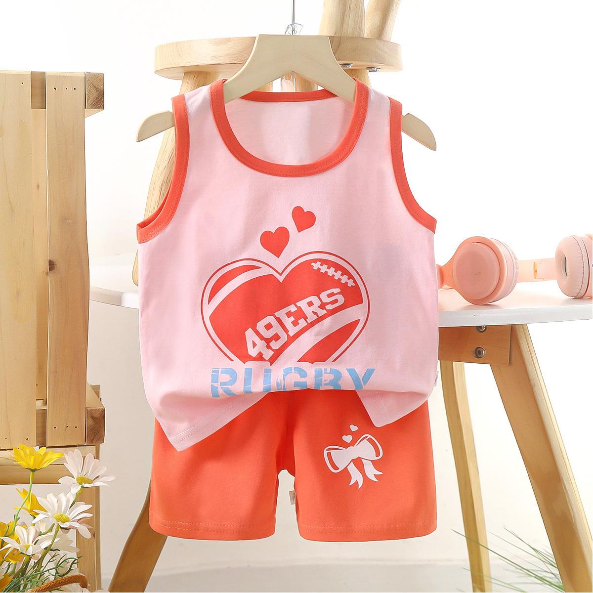 

Детский комплект из хлопкового жилета, летний повседневный комплект из двух предметов для девочек и мальчиков 130cm