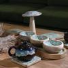 Serving Tray With 3 Ceramic Bowls, Mango Wood
