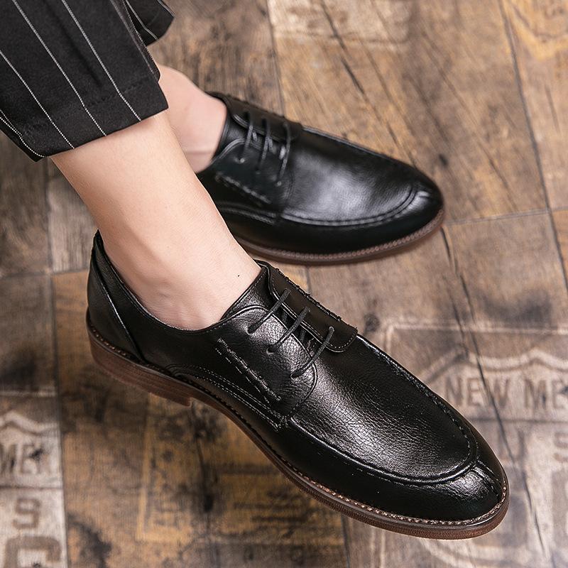 

Leather shoes men s Korean version trendy Brock men s shoes British business dress handsome leather shoes 38 чёрный