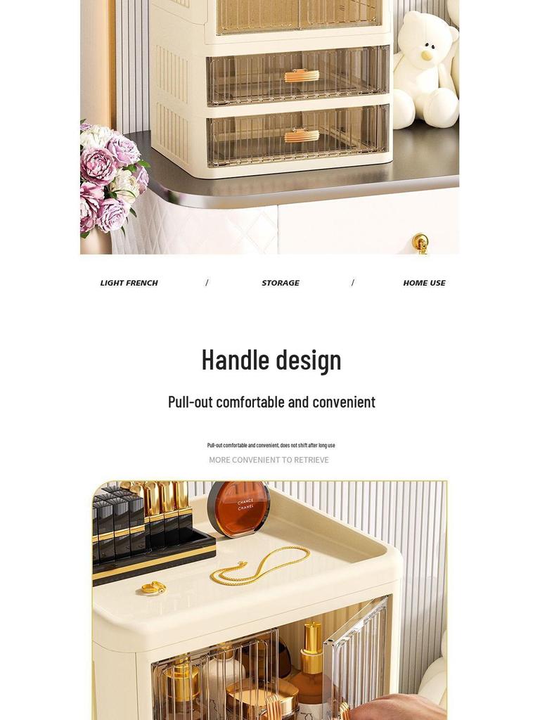 Foldable Double Door Skincare Organizer with Drawers and Multi-Layer Storage