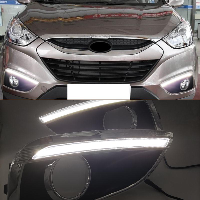 Car LED DRL Daytime Running Lights fog lamp cover For Hyundai IX35 2010 2011 2012 2013 Day light with yellow turn signal