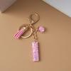 Pink Pompom Letter Keychain English Alphabet Keyring Glitter Gradient Resin Car Mirror Accessory Women Handbag Charms