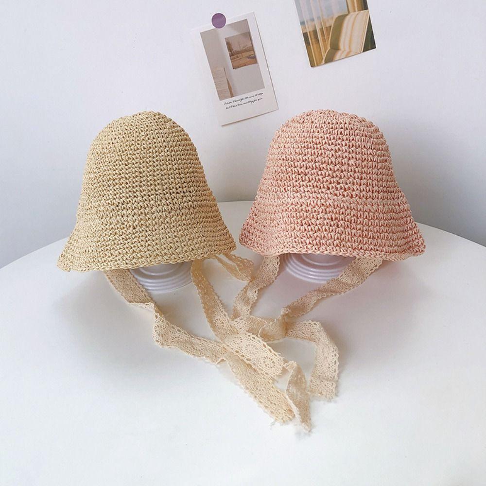 Summer Princess Casual Beach Hat Straw Cap Lace Baby Hat Panama Cap