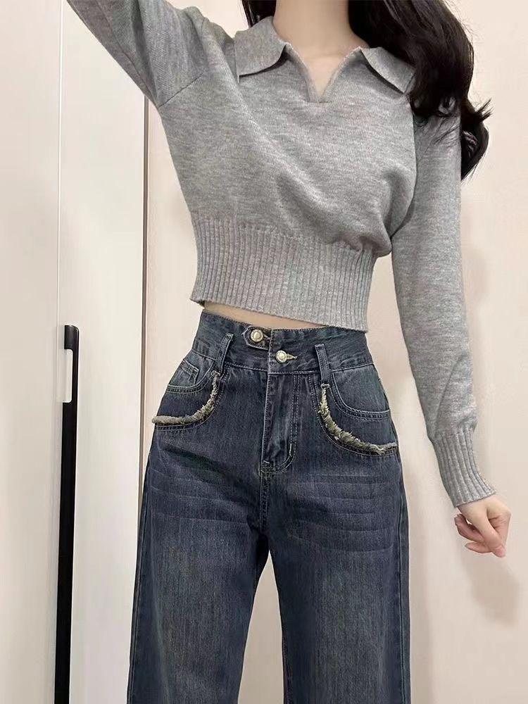 

Korean Minimalist Turn-Down Collar Knitwear - Slim Fit Autumn Top Others