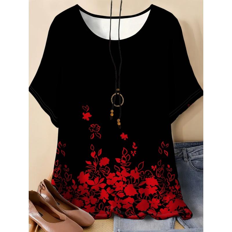 Vintage Women's Casual T-Shirt 3D Print Flower Graphics Tees Short Sleeve T-Shirt Fashion O-Neck Streetwear Y2k Women's Clothing