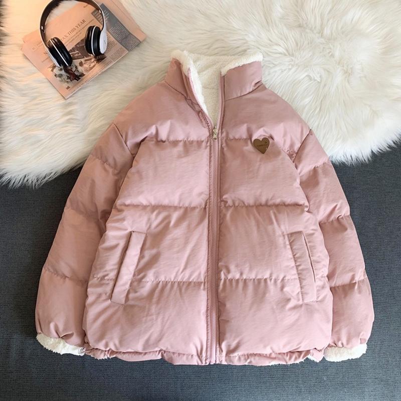 

Женская осенне-зимняя утепленная теплая куртка с воротником-стойкой, 2-сторонняя одежда, свободная куртка для отдыха больших размеров, хлопковая куртка, милая куртка XS