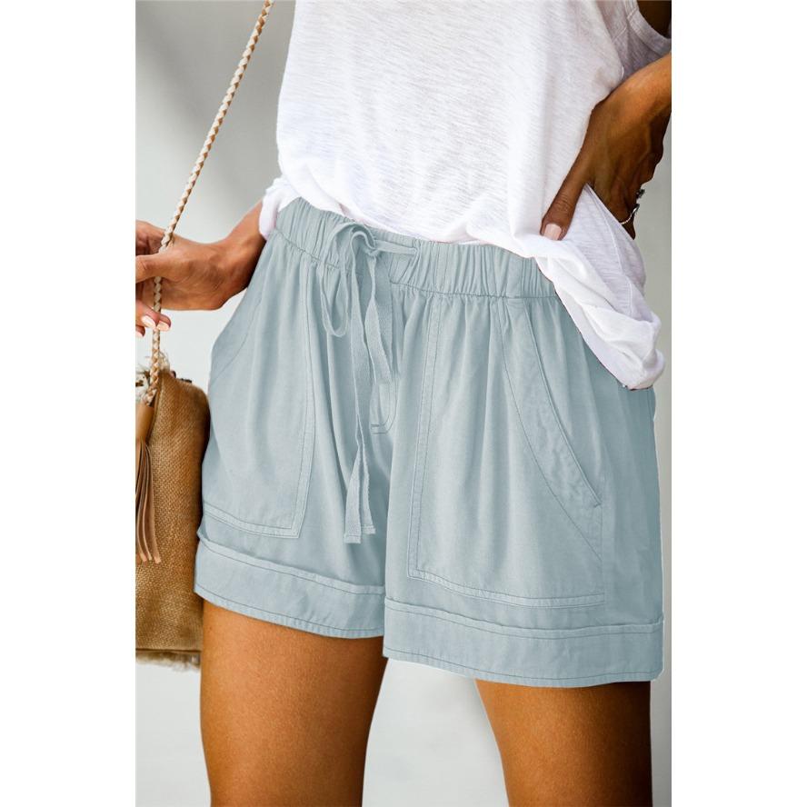 YYFS Pantaloncini sportivi a vita alta con stampa tinta unita casual alla moda da donna