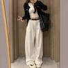 Women's Spring/Fall Loose-Fitting, Slimming White Wide-Leg Jeans: High-Waisted, Flowing Straight-Leg Floor-Length Pants