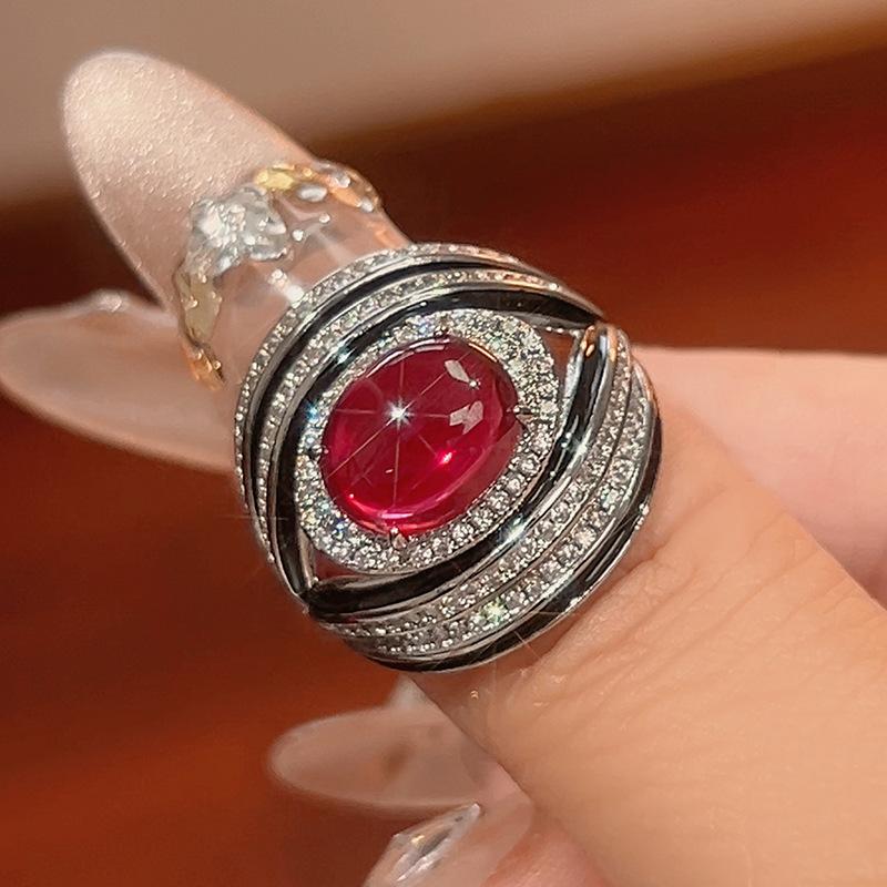 Accessories Ring Oval Royal Blue Red Corundum Green Chalcedony Female Vintage Premium