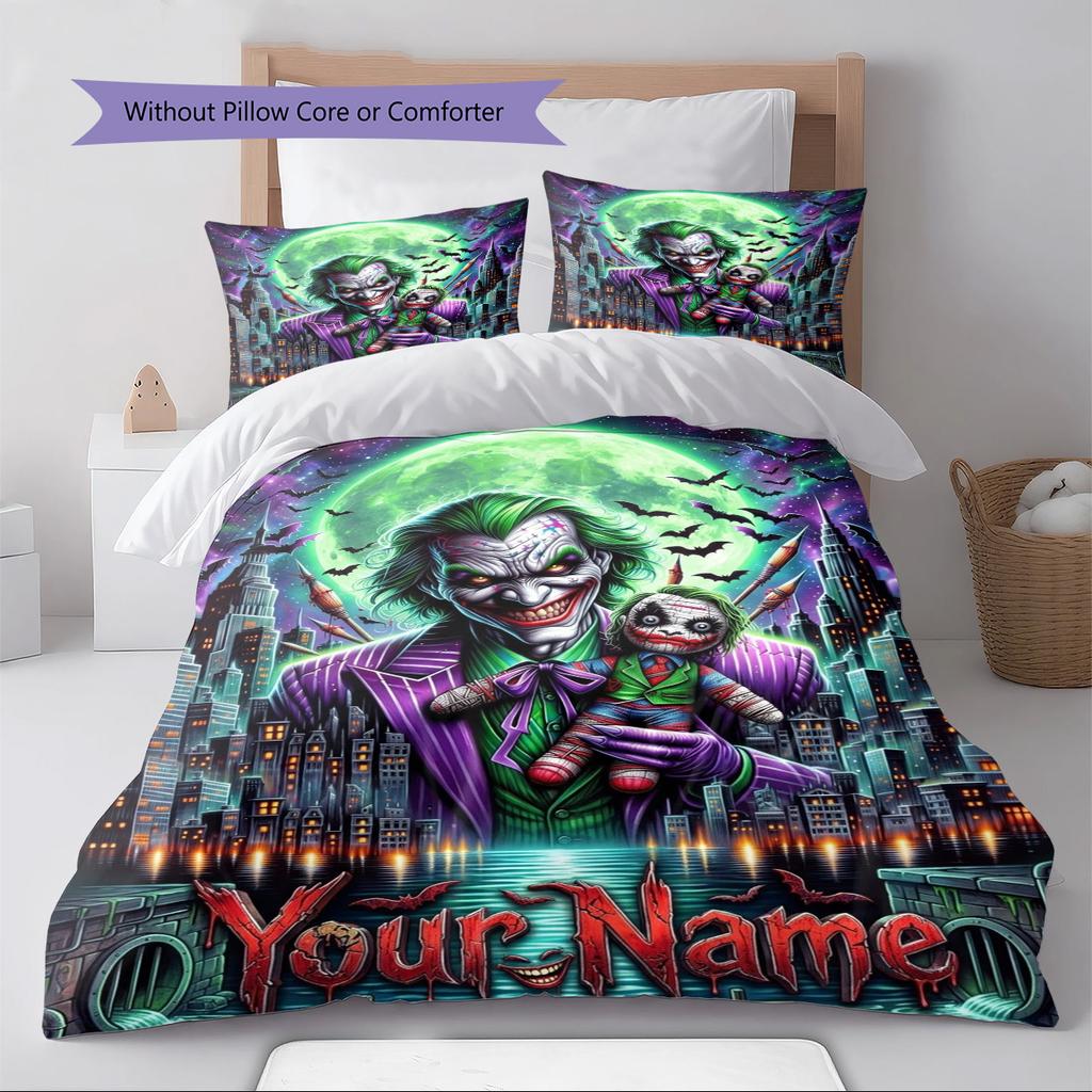 Name Custom Clown joker Pattern Bedding Set Quilt Cover Pillowcase Home Decor Gift (1 * duvet cover + 2 * pillowcase, without core)