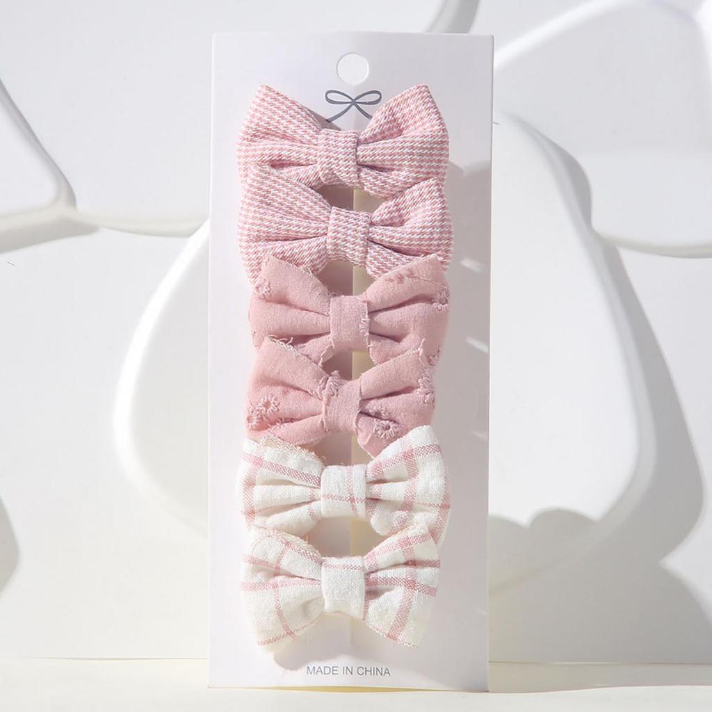 6Pcs/Set Sweet Bowknot Baby Hair Clips Grid Flower Dot Cotton Fabric Barrettes Girls Headwear Princess Kids Hair Accessories