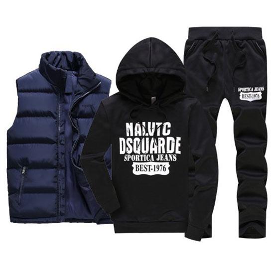 Men's Tracksuits Casual Set 3 Pieces Warm Vest Sweatpants Hoodie Letter Printed Plus Size 5XL Mens Joggers Set Sweat Suits
