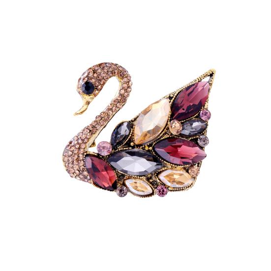 Rhinestone Wreath Brooch Artificial Gemstones Swan Lapel Pin Retro Elegant Brooch Pin for Women Coat Shirt Dress