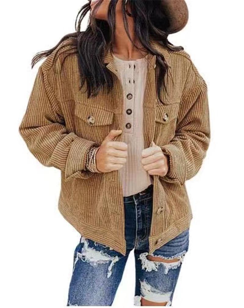 2026 New Women's Corduroy Shirt Jacket Cardigan, Solid Color Button Front Open Coat for Autumn Winter Casual Wear S-3XL