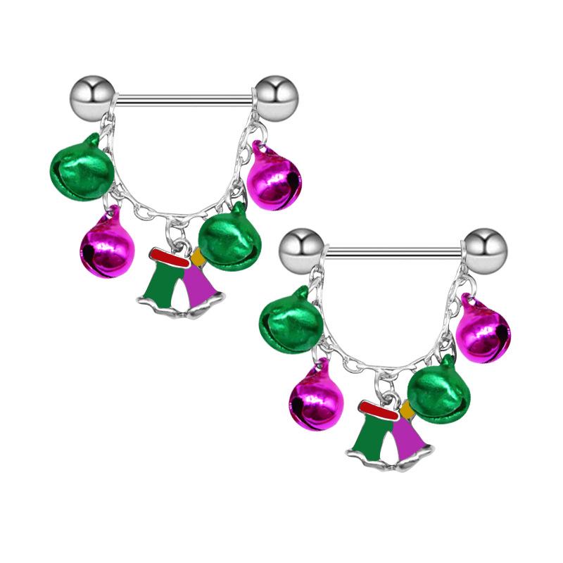 Festliche Mehrfarbige Glocken-Nippelringe - Europäischer & Amerikanischer Stil Weihnachts-Piercingschmuck