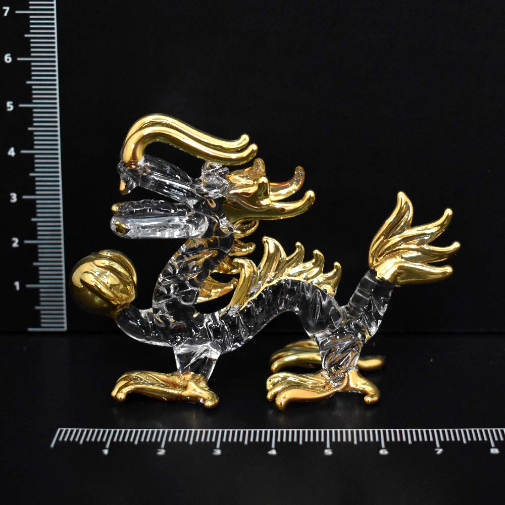 Handmade Glass Emperor Dragon with Golden Orb, Small