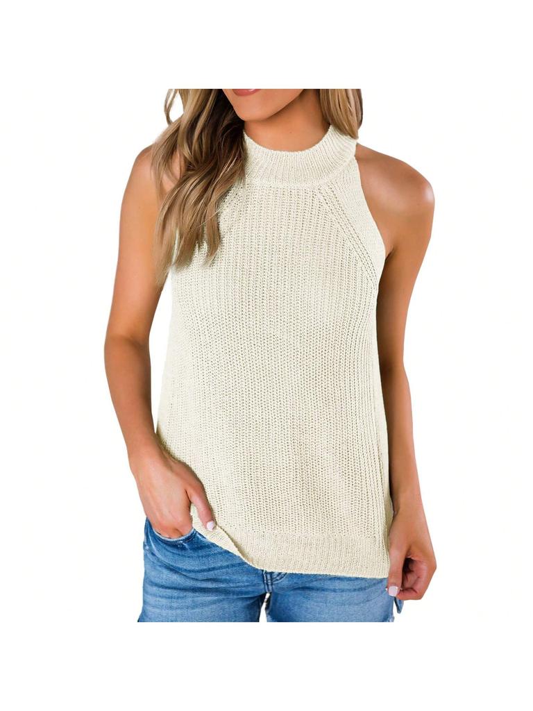 Women's Halter Tank Top Sleeveless Racerback Loose Knit Cami Sweater Vest