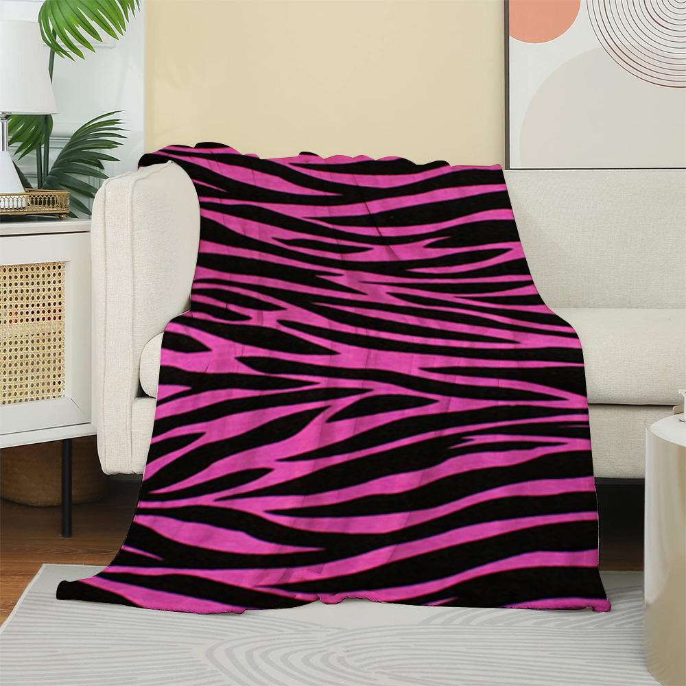 Pink Zebra Print Flannel Blanket, Bold Animal Stripe Pattern Throw, Soft Cozy for Fashion Lover Home Decor, Warm Sofa Couch Gift