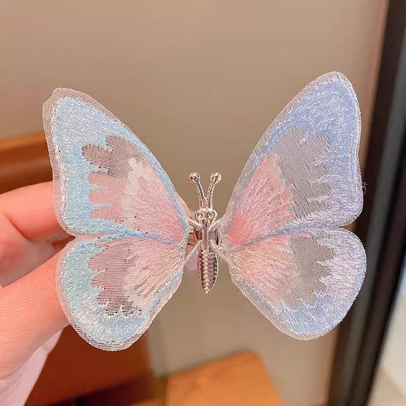 3D Embroidered Butterfly Hair Clip: Sweet Ancient Style for Girls with Gradient Wings